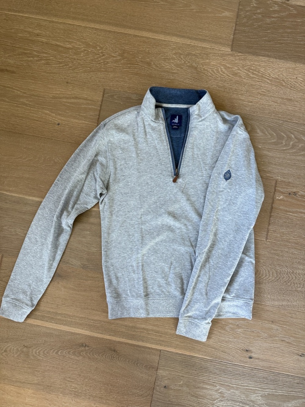 Men’s johnnie-O Light Gray Quarter-Zip Pullover with Navy Trim. Very soft.